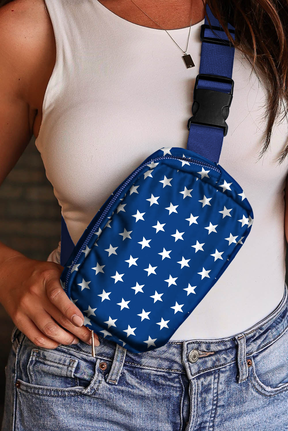 Blue Independent Day Flag Star Printed Cross body Bag