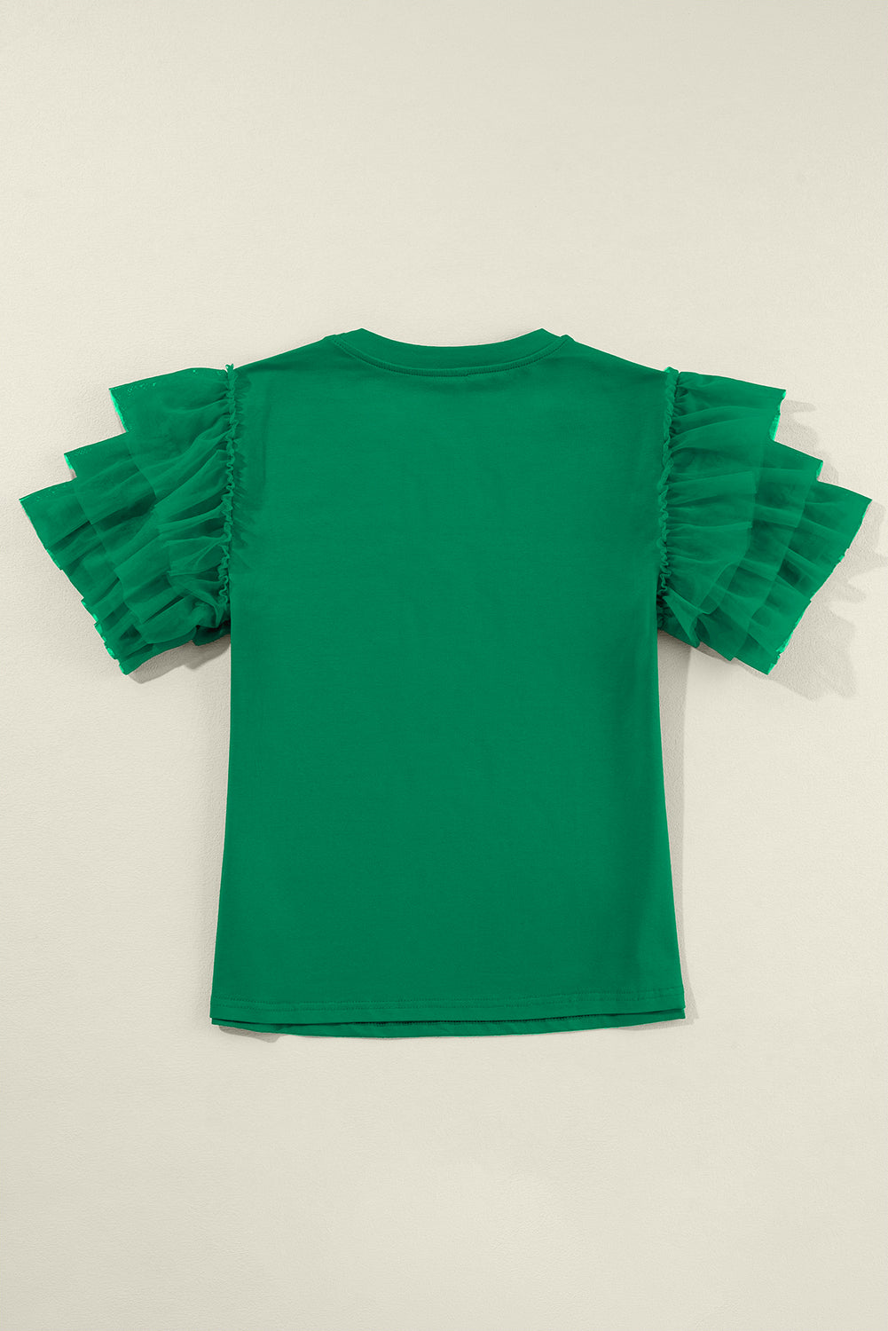Dark Green Tulle Ruffle Sleeve Blouse