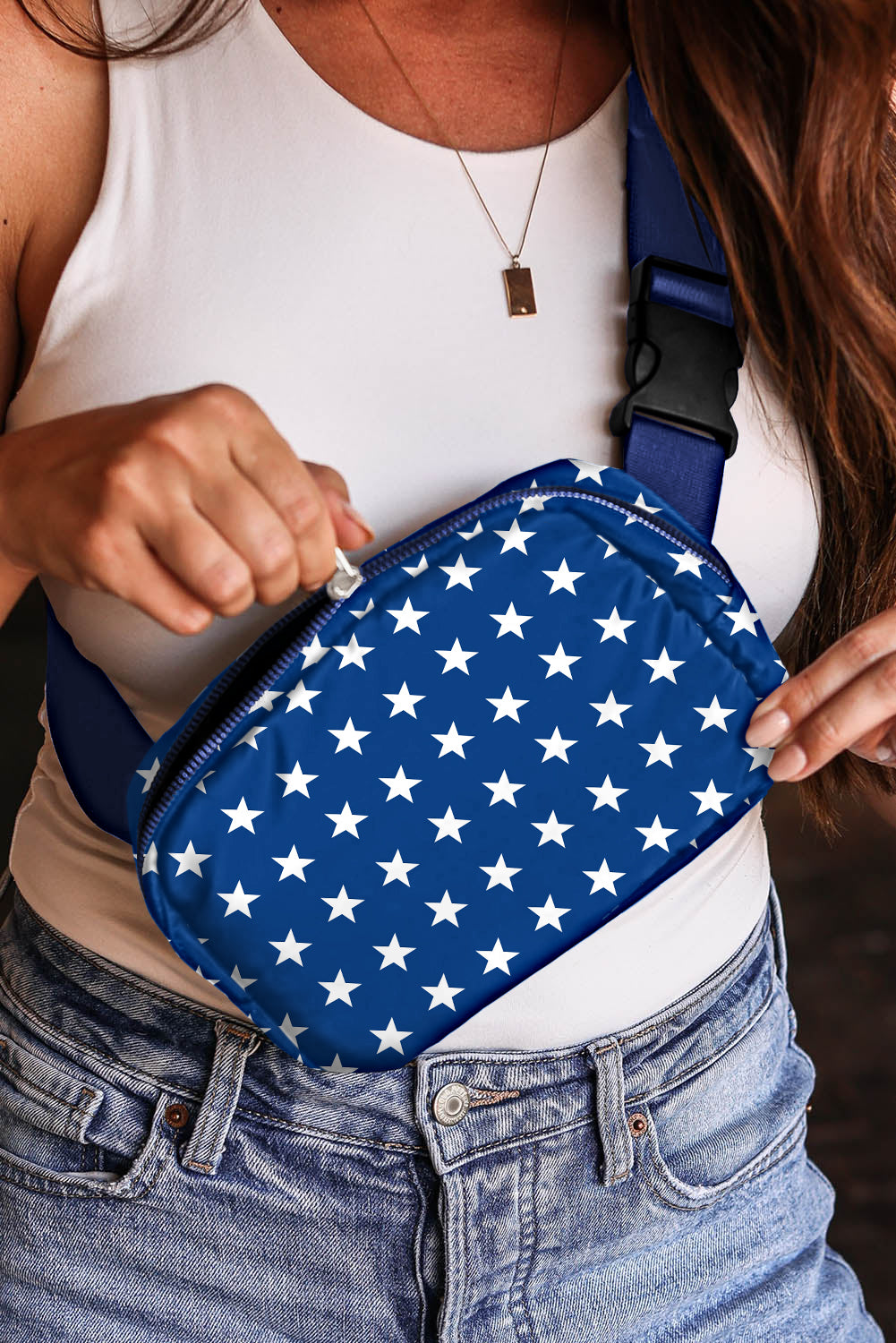 Blue Independent Day Flag Star Printed Cross body Bag