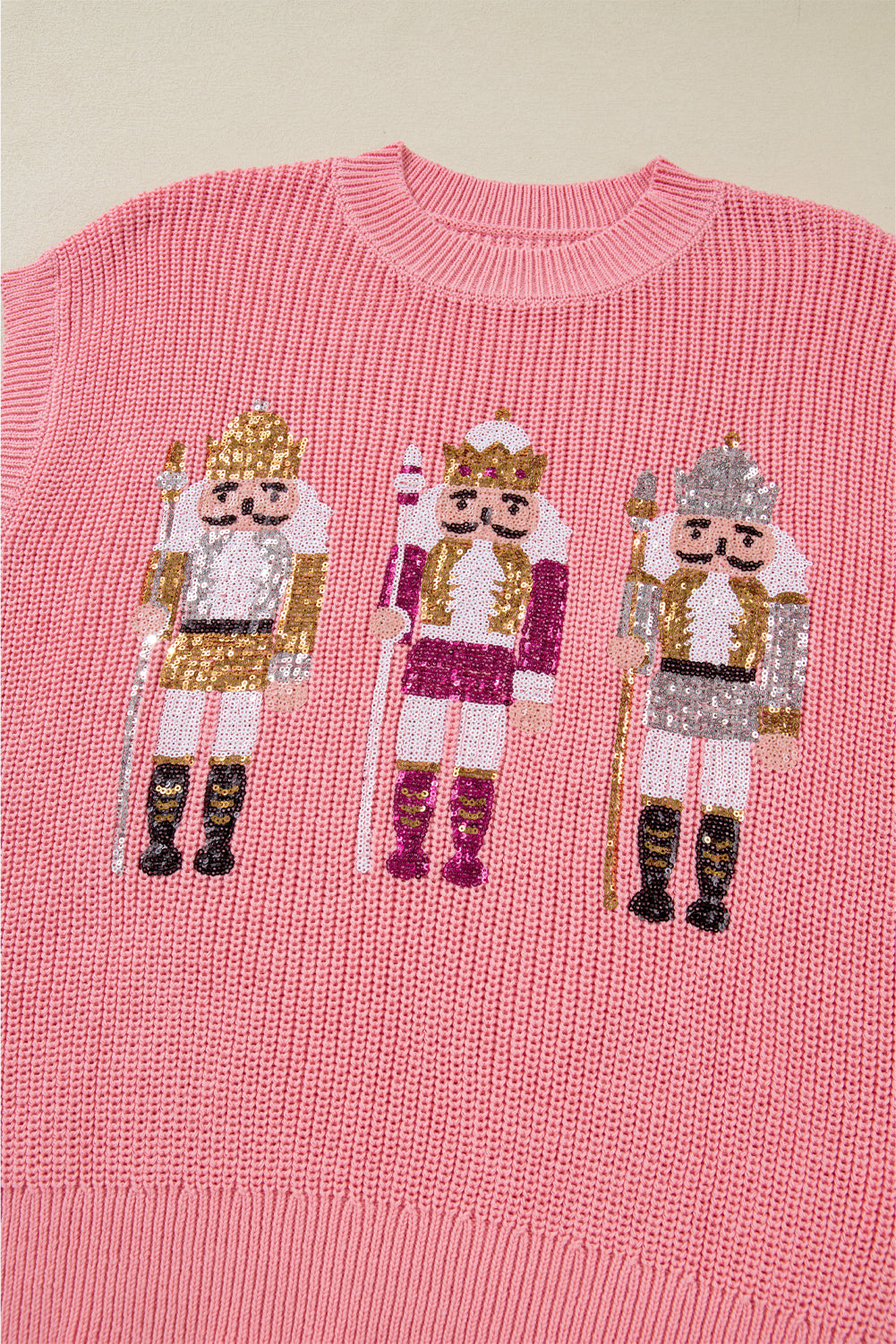 Gossamer Pink Nutcracker Cutie Sequin Graphic Short Sleeve Sweater