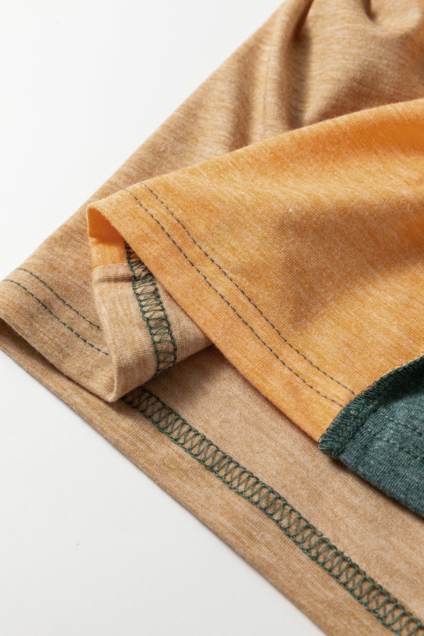 Four Leaf Clover Exposed Stitching Colorblock V Neck Long Sleeve Top