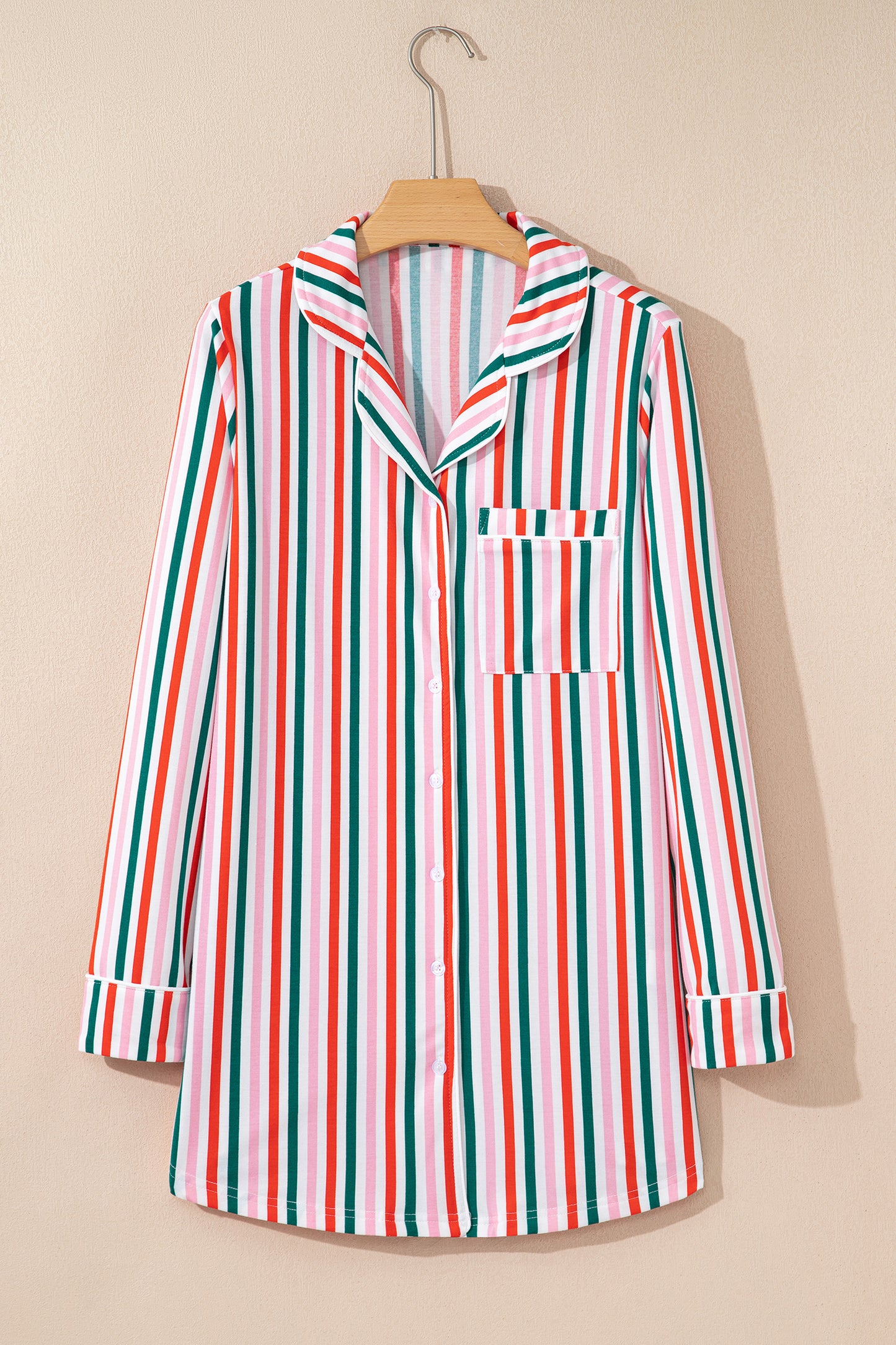 Pink Stripe Christmas Long Sleeve Shirt Style Lounge Dress