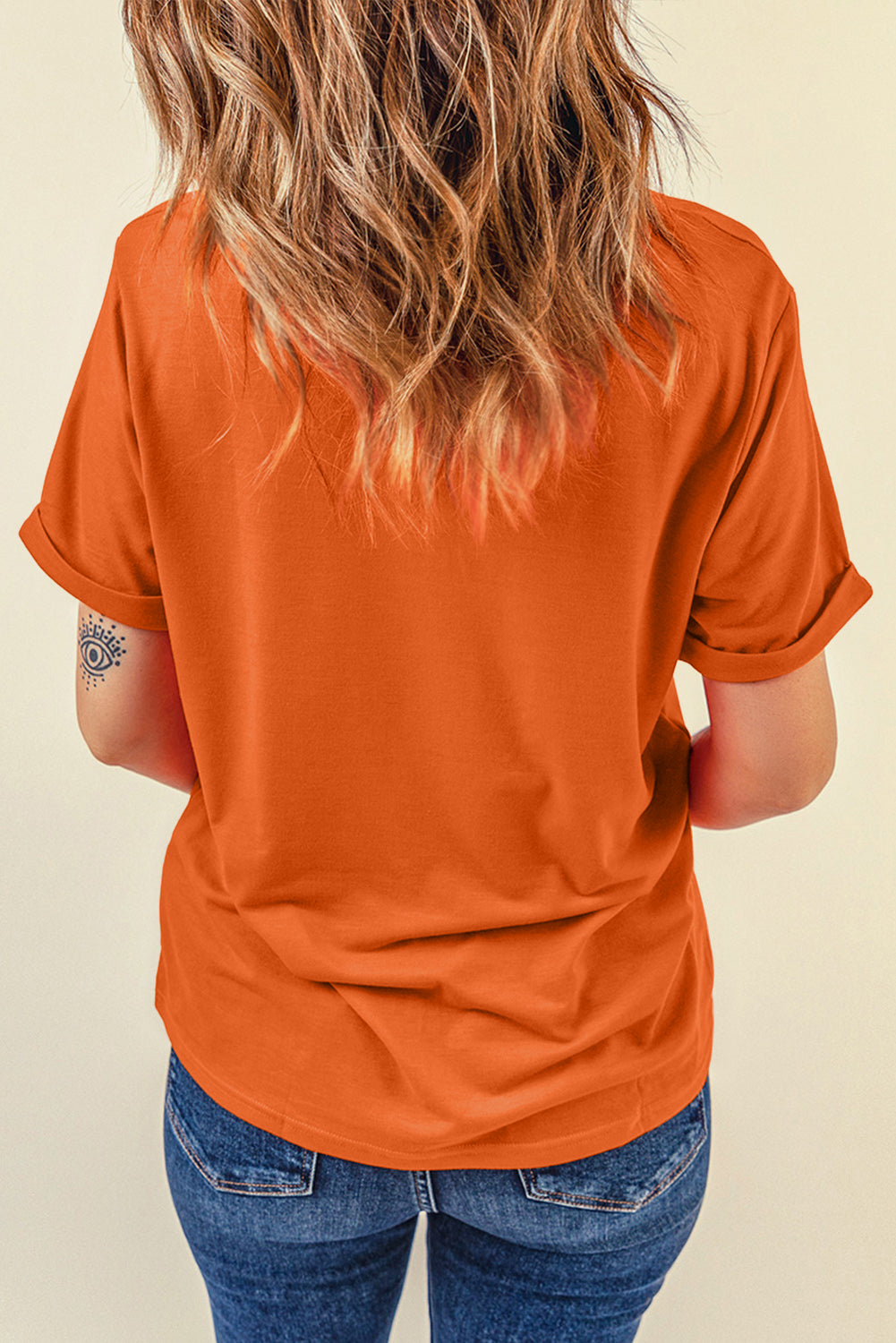 Orange Thanksgiving Turkey Sequin Graphic Womens Casual T Shirt