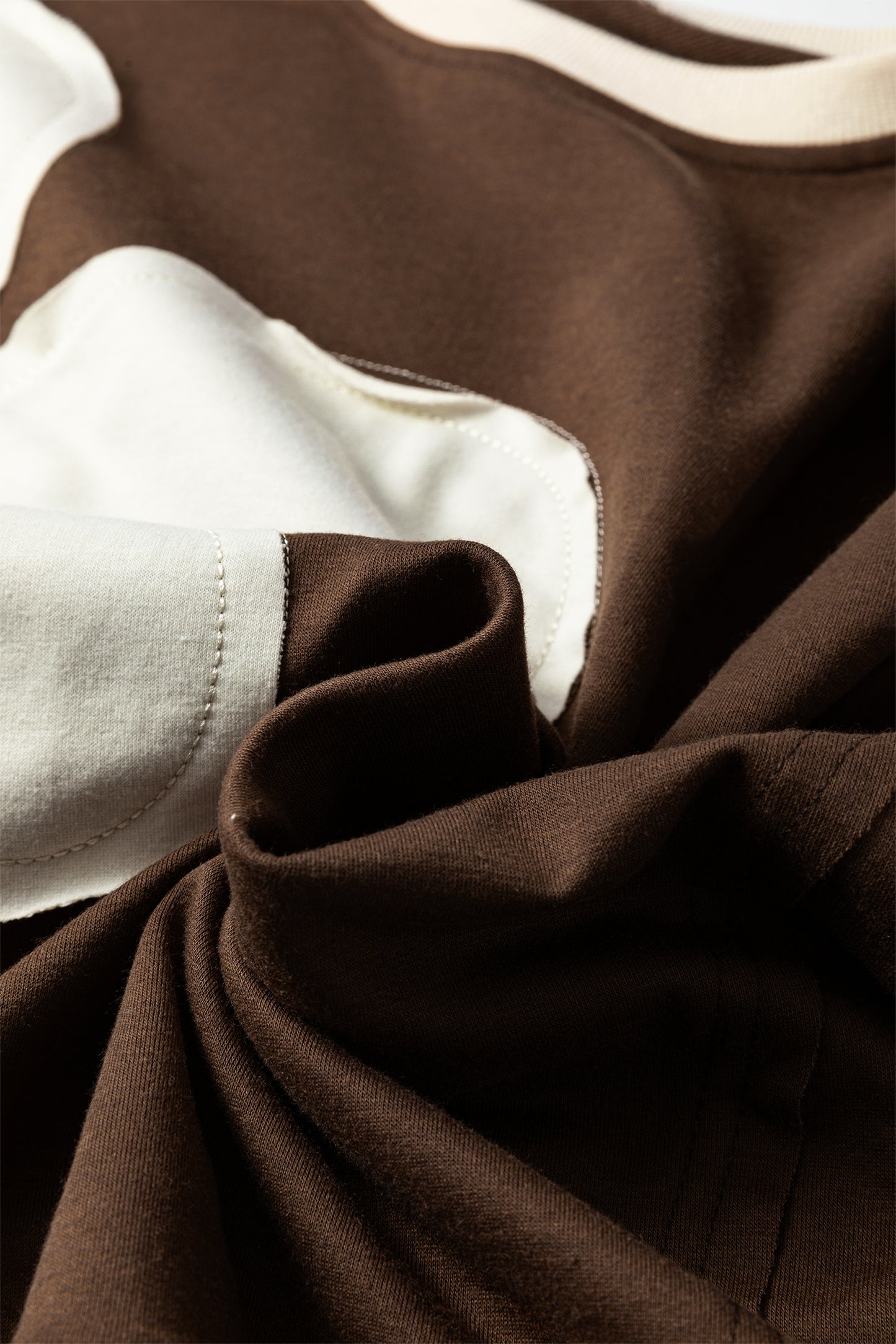 Coffee Raw Edge Flower Patch Drop Shoulder Casual Top