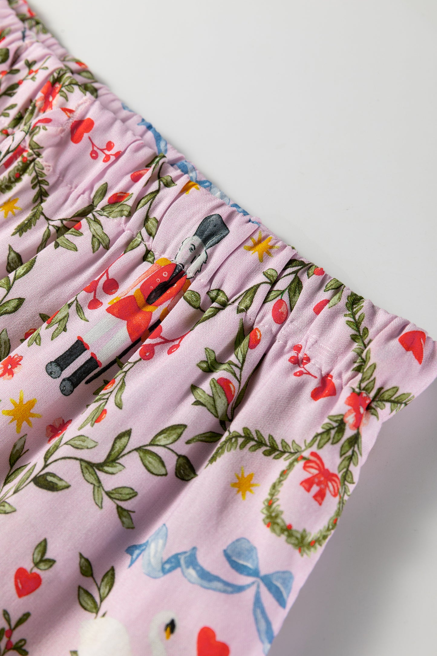 Pink Christmas Holiday Print Nutcracker Long Sleeve Shorts 2pcs Pajama Set