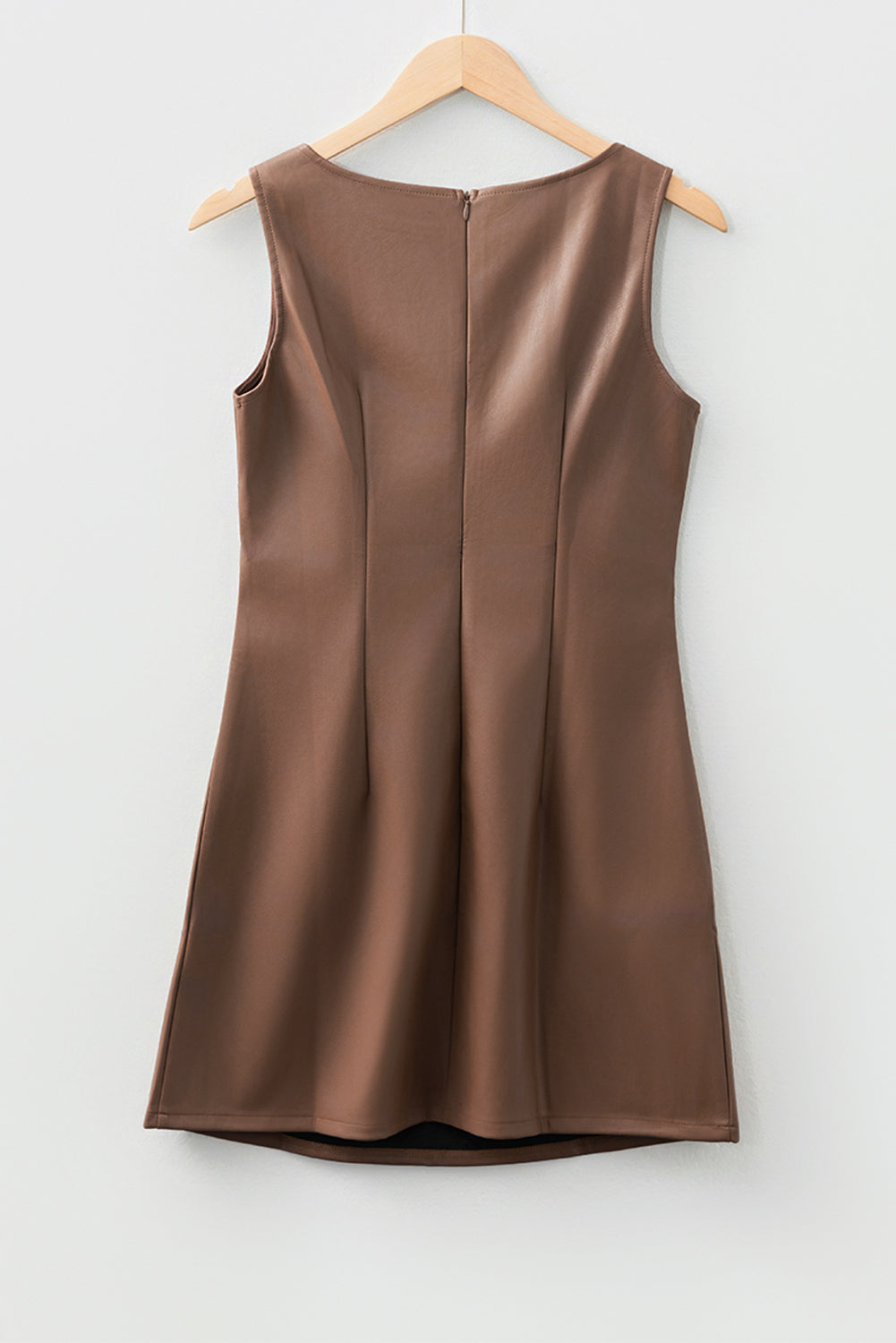 Coffee Vegan Leather Sleeveless Mini Dress