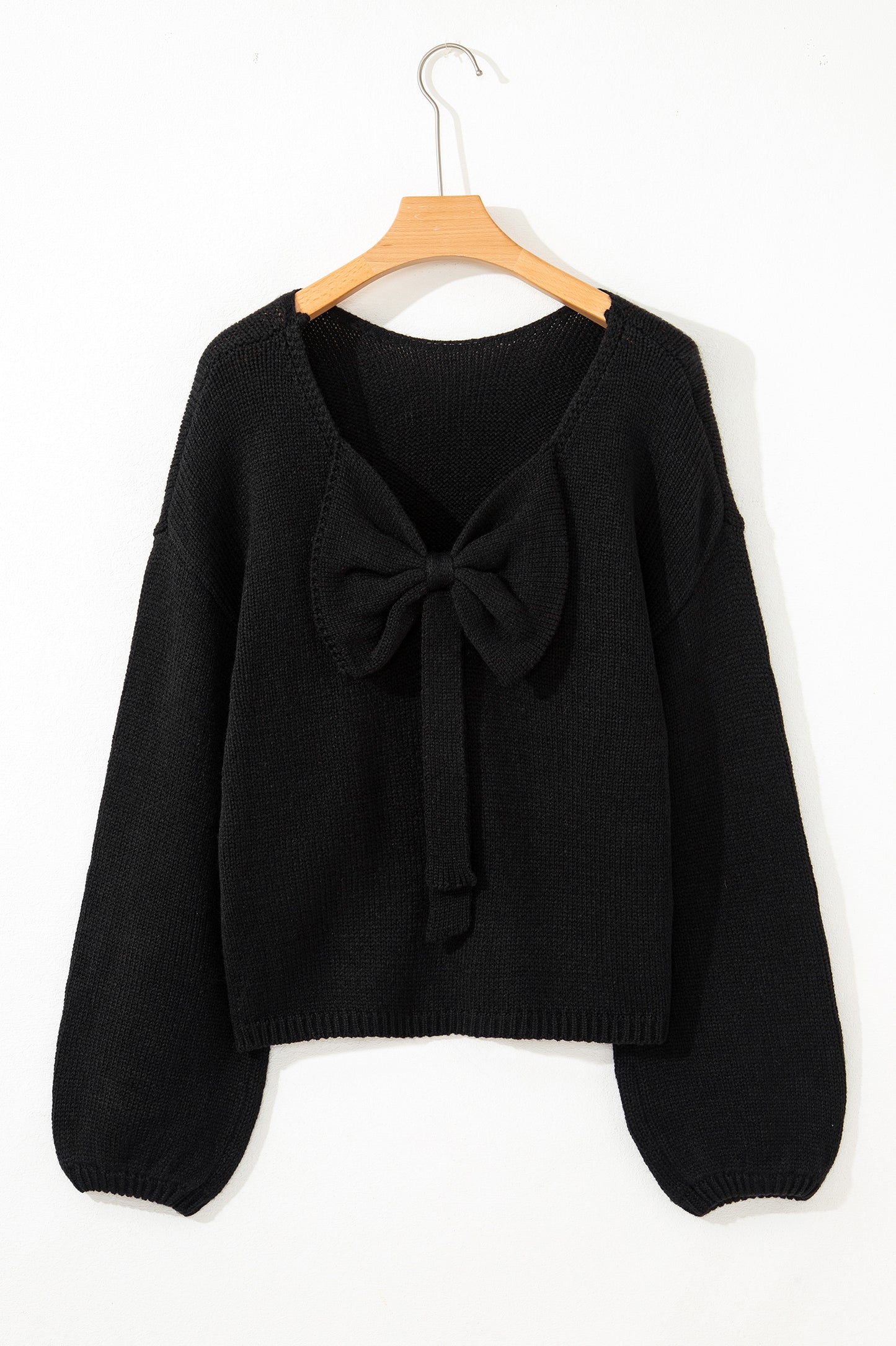 Black Festive Bow Backless Bubble Sleeve Sweater