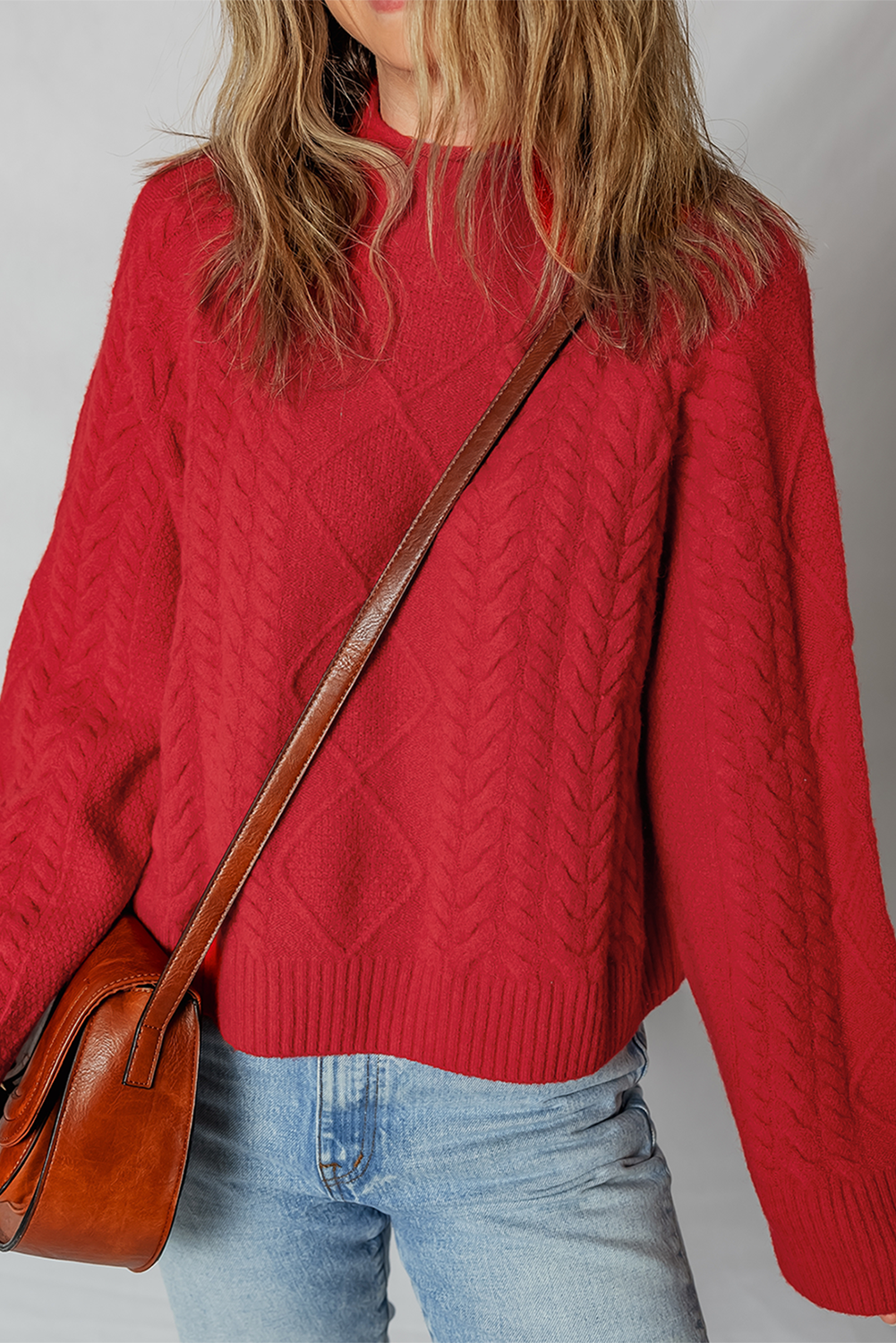 Fiery Red Cable Knit Baggy Sweater