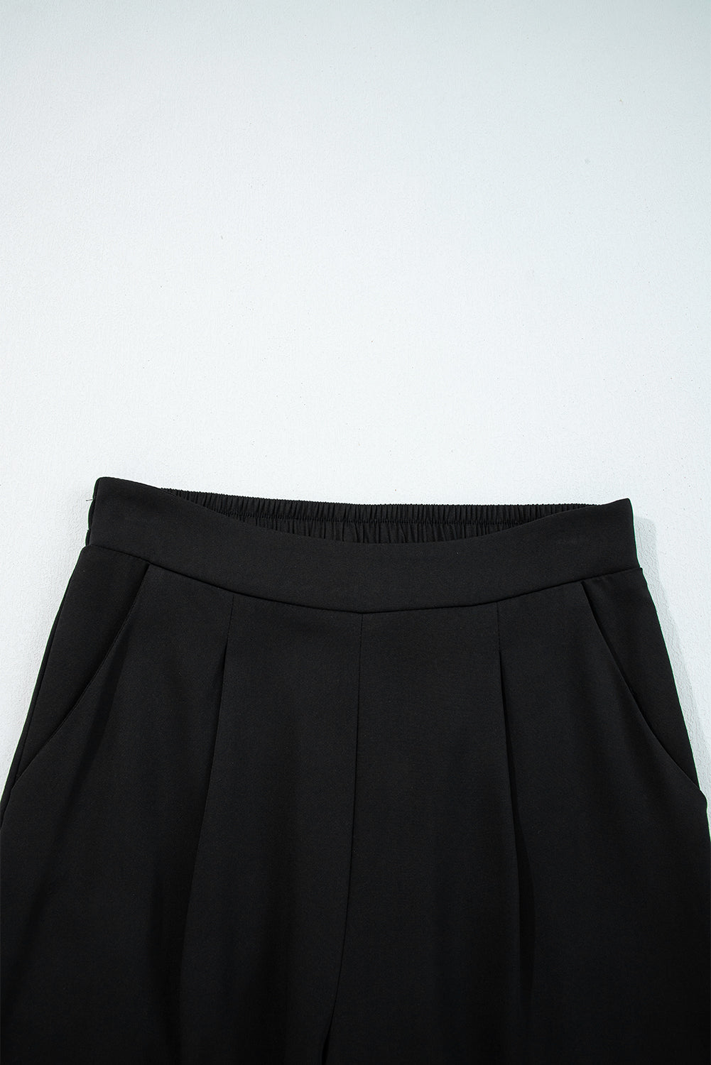 Black Pleated Detail Pull On High Elastic Waist Loose Straight Pants