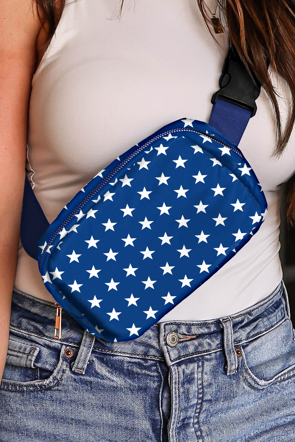 Blue Independent Day Flag Star Printed Cross body Bag