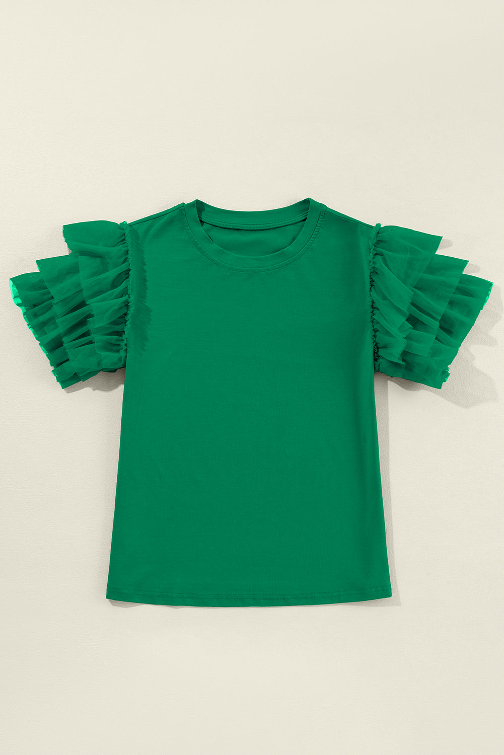 Dark Green Tulle Ruffle Sleeve Blouse