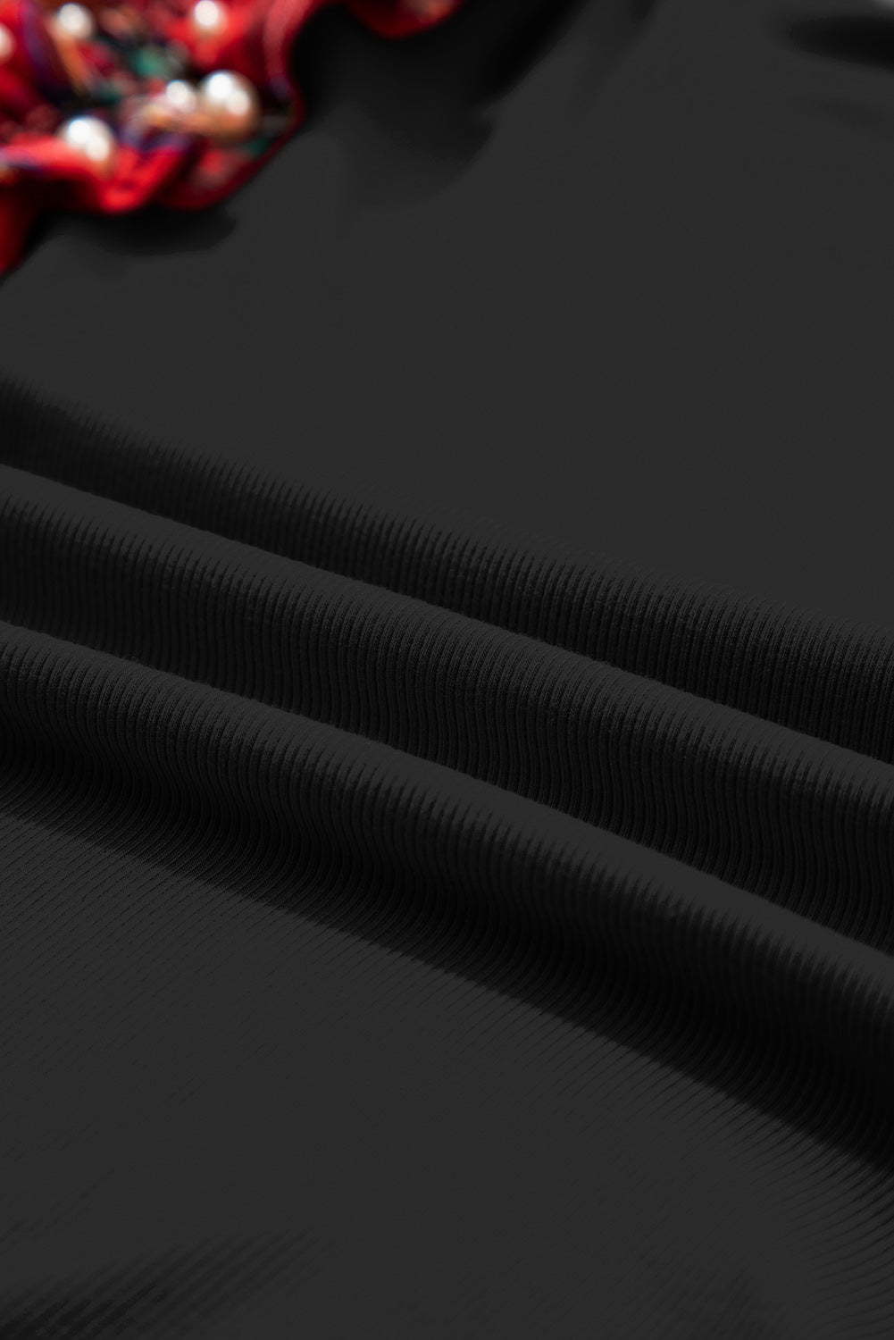 Black Plaid Pearl Ruffle Short Sleeve Loose T Shirt