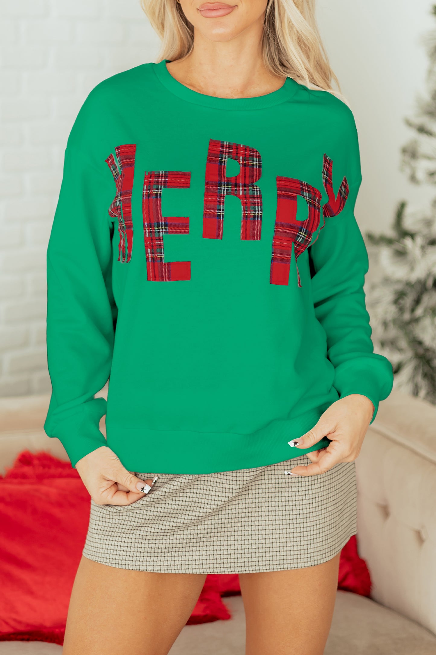 Sea Green Plaid MERRY Christmas Vacation Sweatshirt