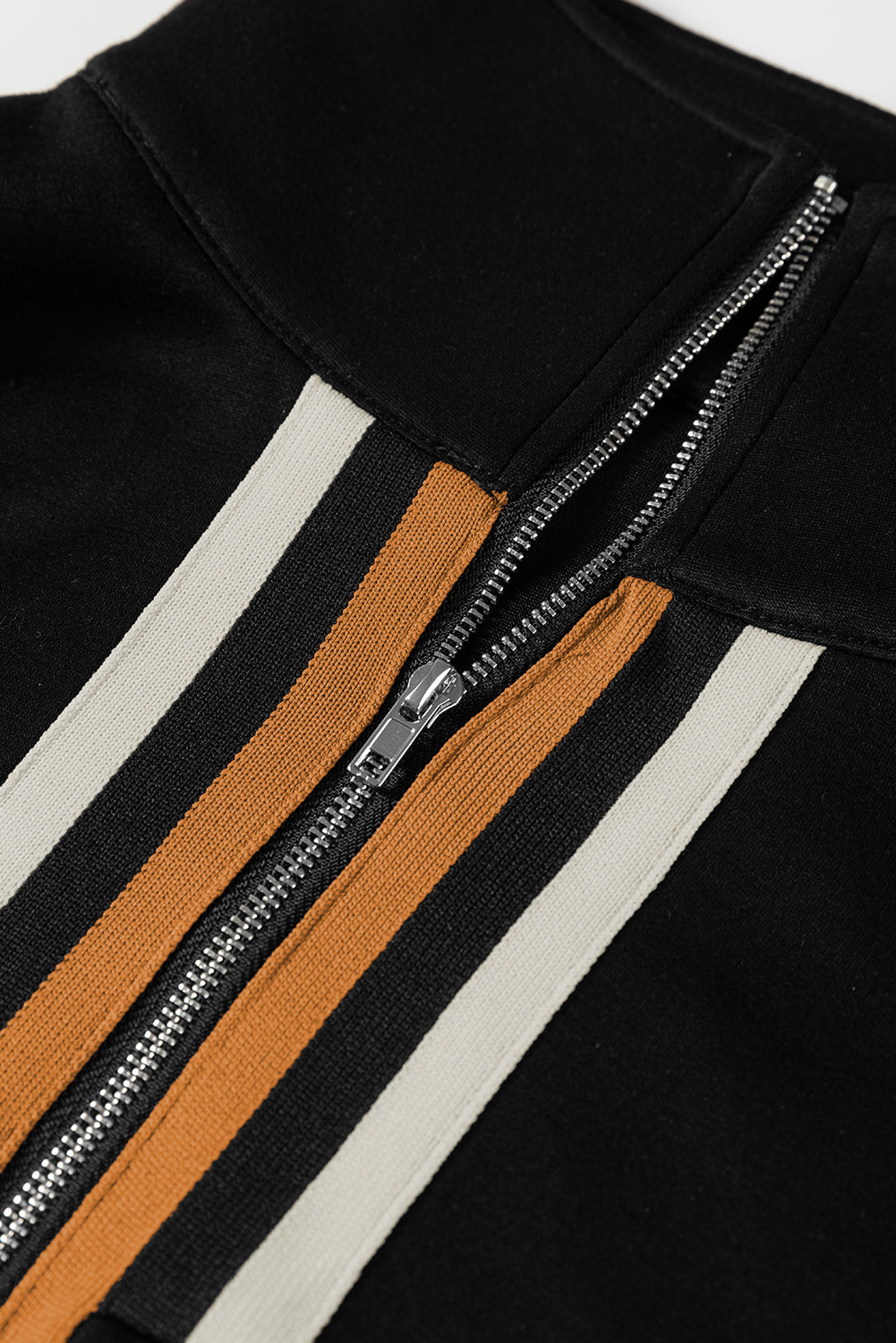 Black Striped Patchwork Quarter Zip Pullover Loose Pant Set