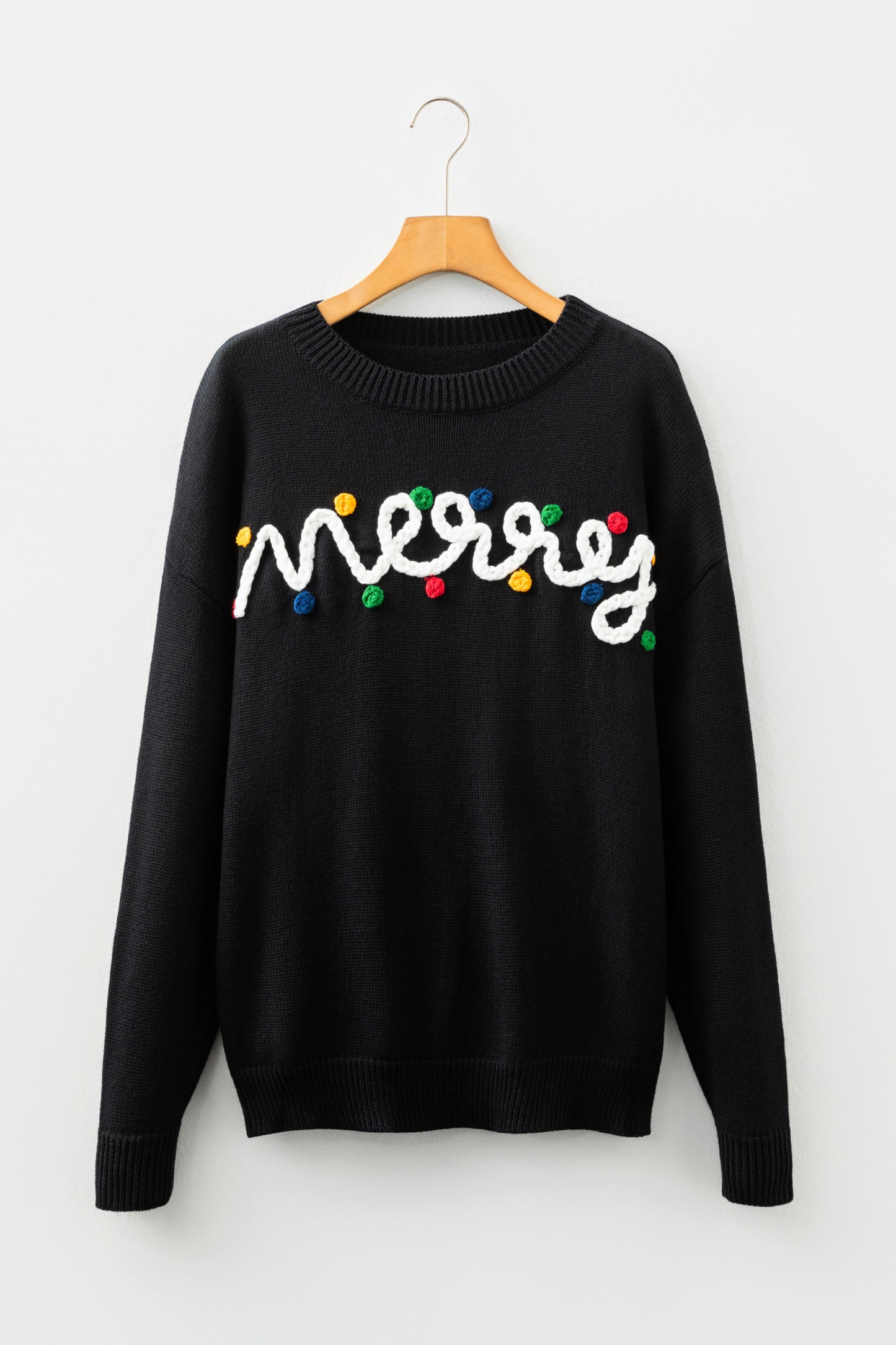 Black Merry Colorful Dot Detail Christmas Drop Shoulder Sweater