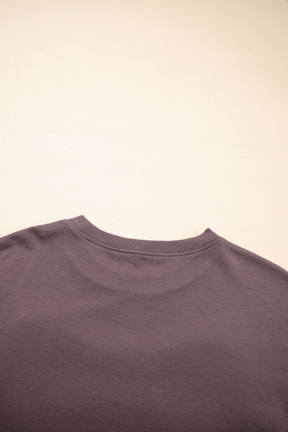 Dark Khaki Contrast Terry Bow Pattern Drop Shoulder Sweatshirt
