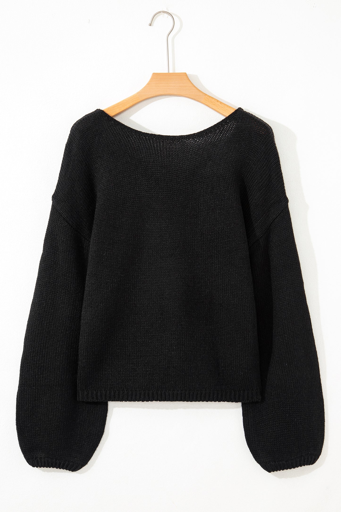 Black Festive Bow Backless Bubble Sleeve Sweater