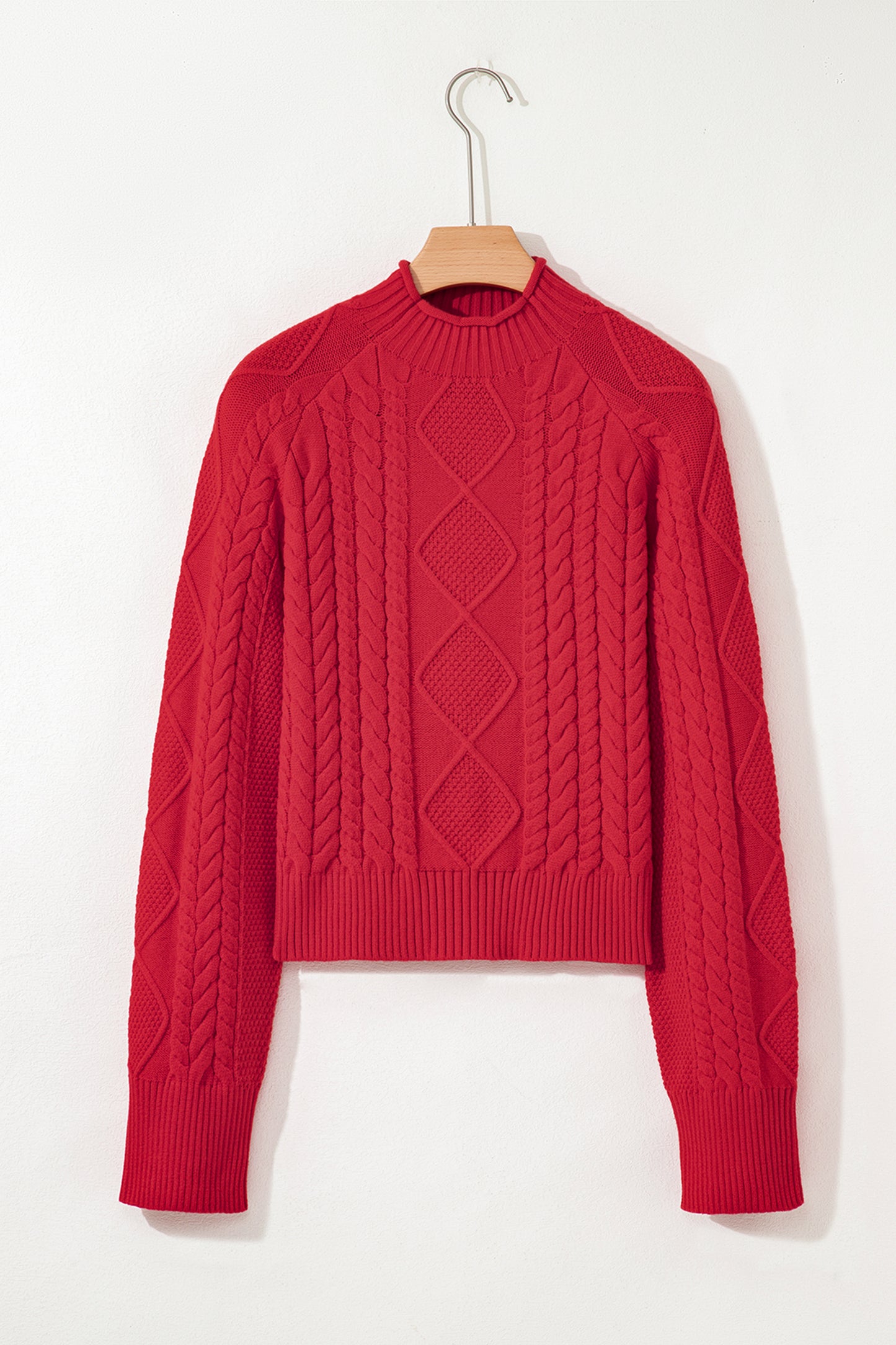 Fiery Red Cable Knit Baggy Sweater