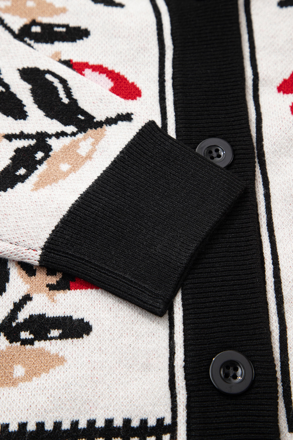 Beige Floral Print Buttoned Front V Neck Knit Cardigan