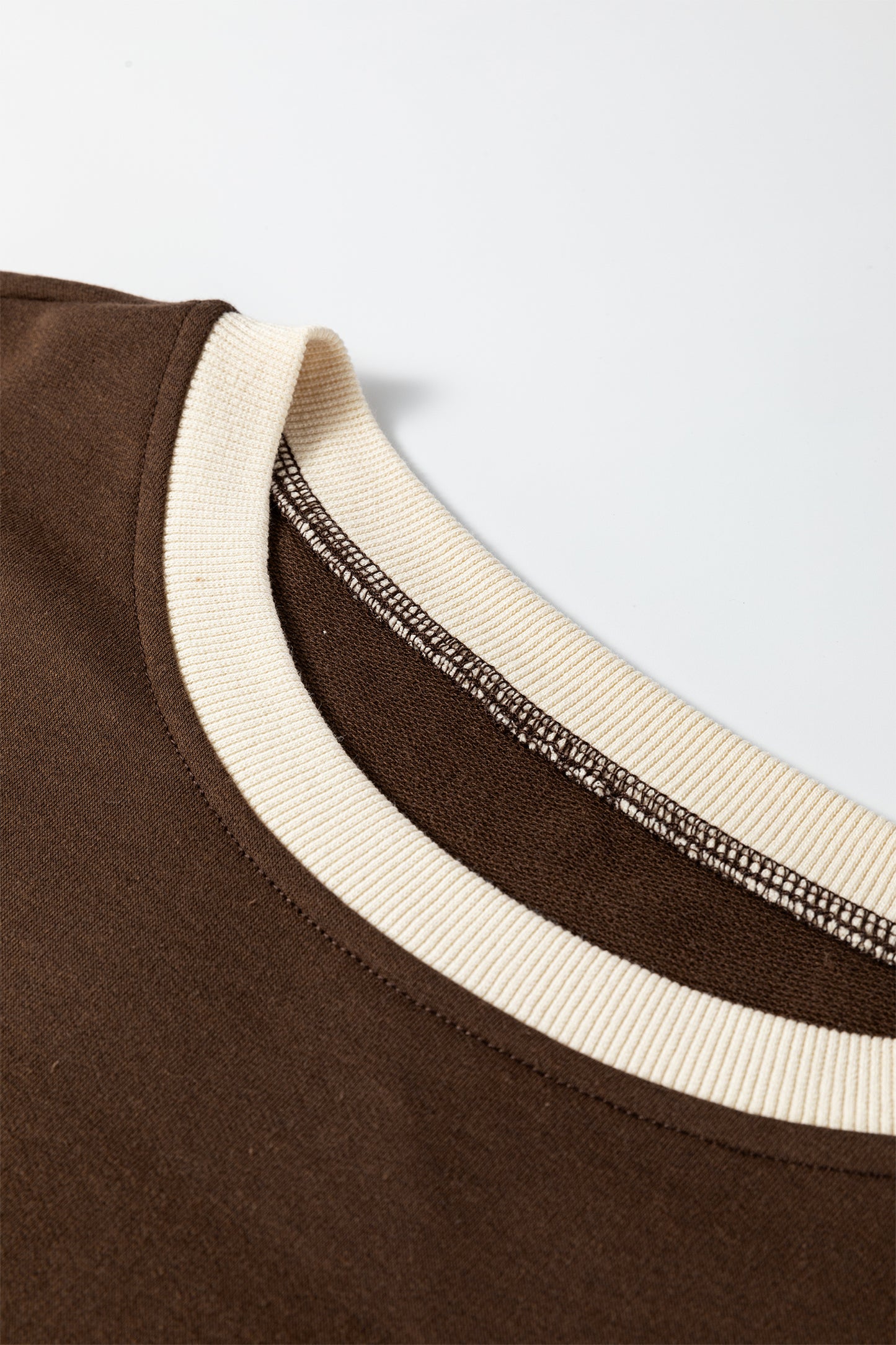 Coffee Raw Edge Flower Patch Drop Shoulder Casual Top