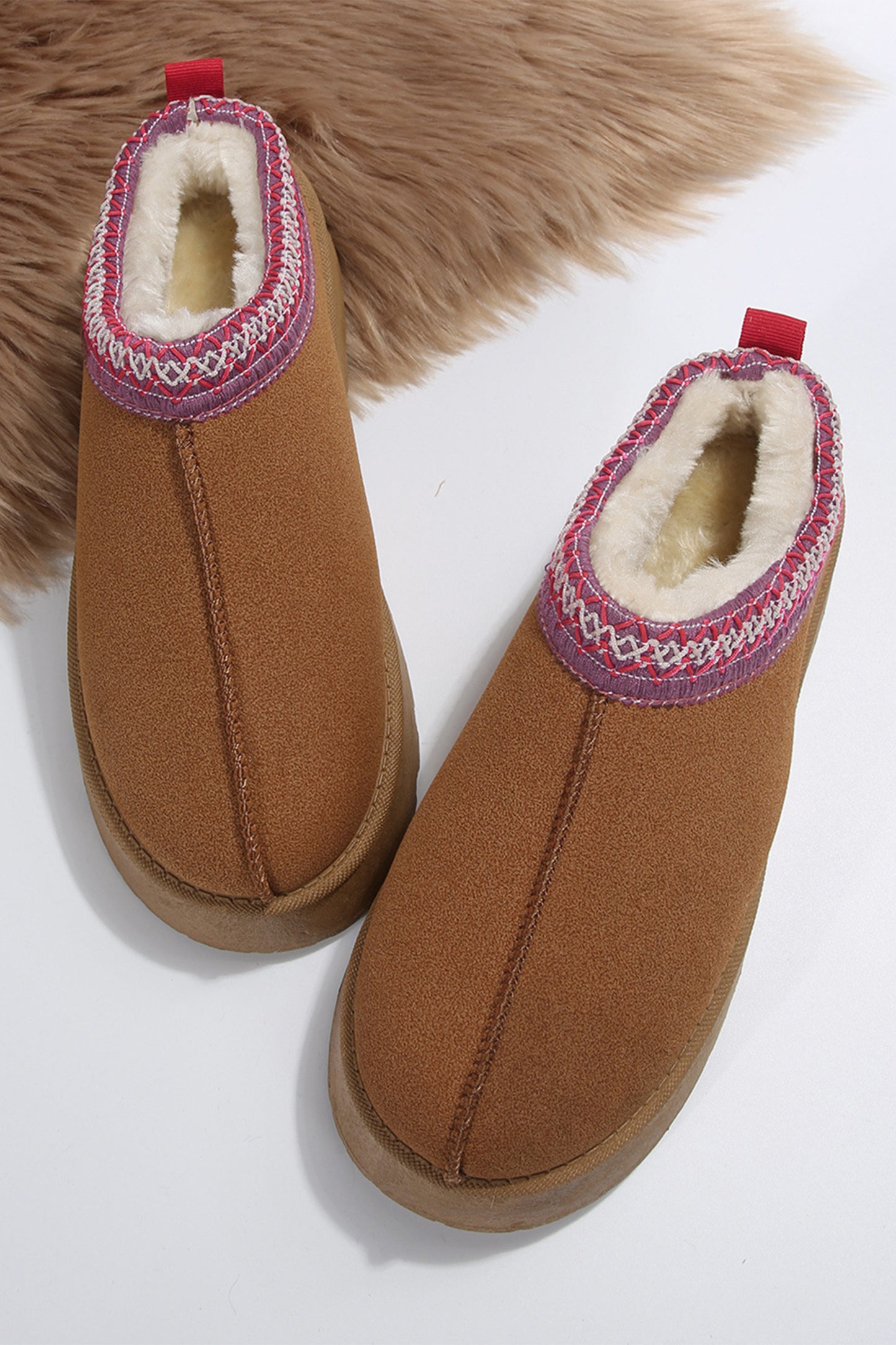 Chestnut Contrast Print Suede Plush Lined Snow Boots