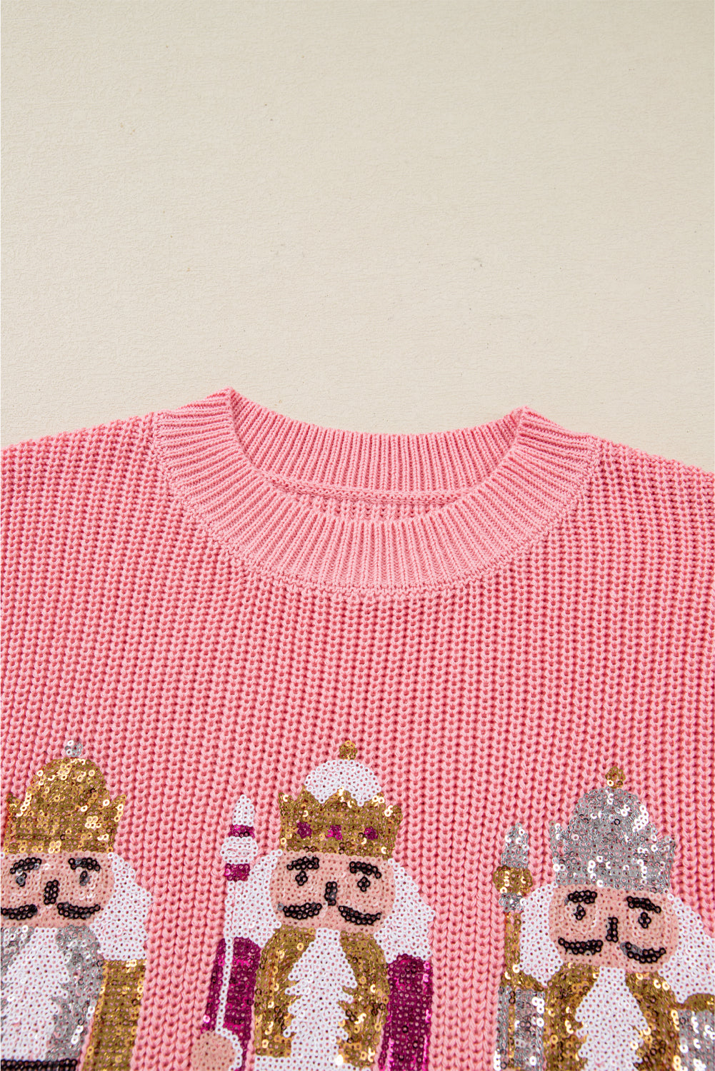 Gossamer Pink Nutcracker Cutie Sequin Graphic Short Sleeve Sweater