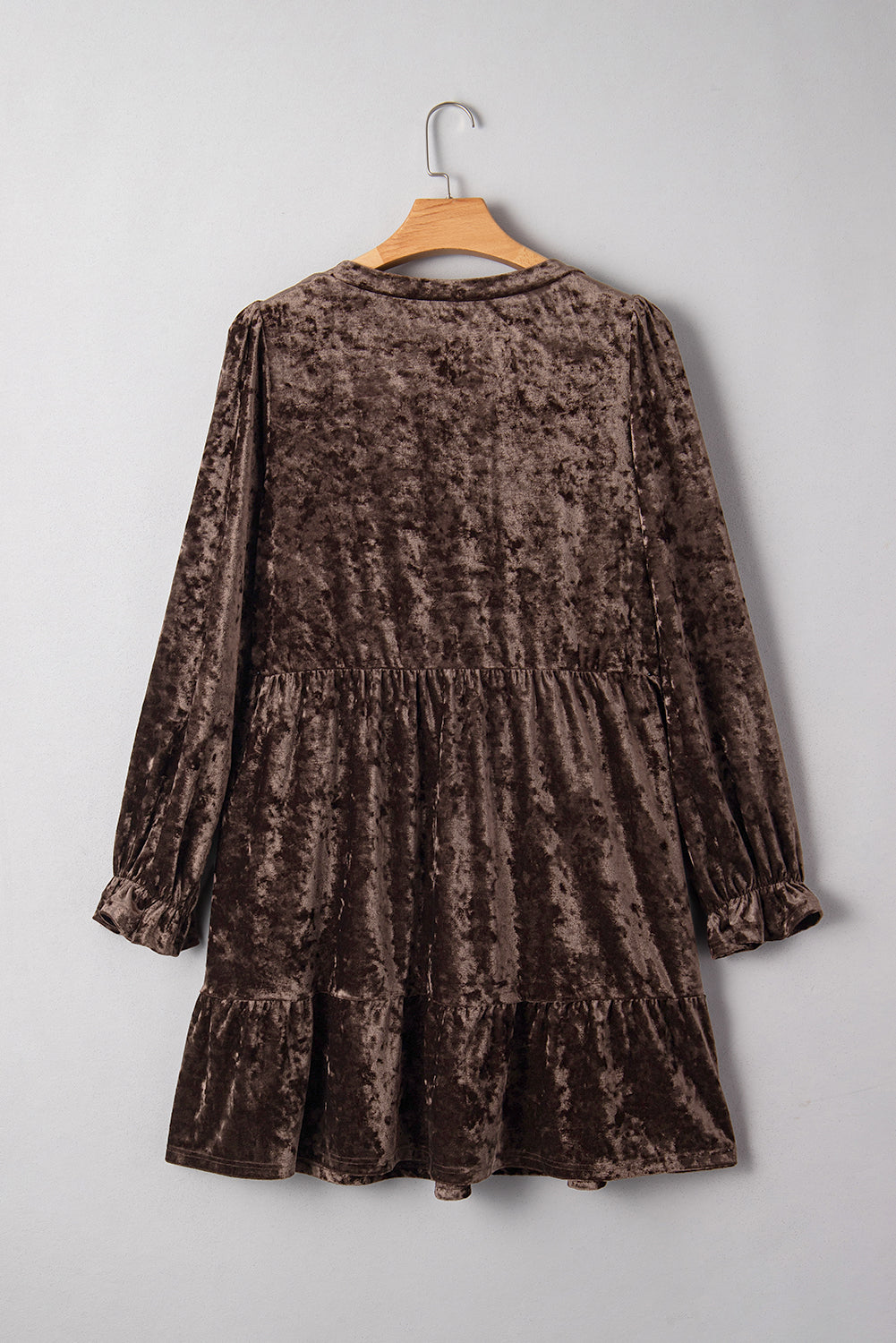 Coffee Plus Size Velvet Babydoll Mini Dress with Puff Sleeve