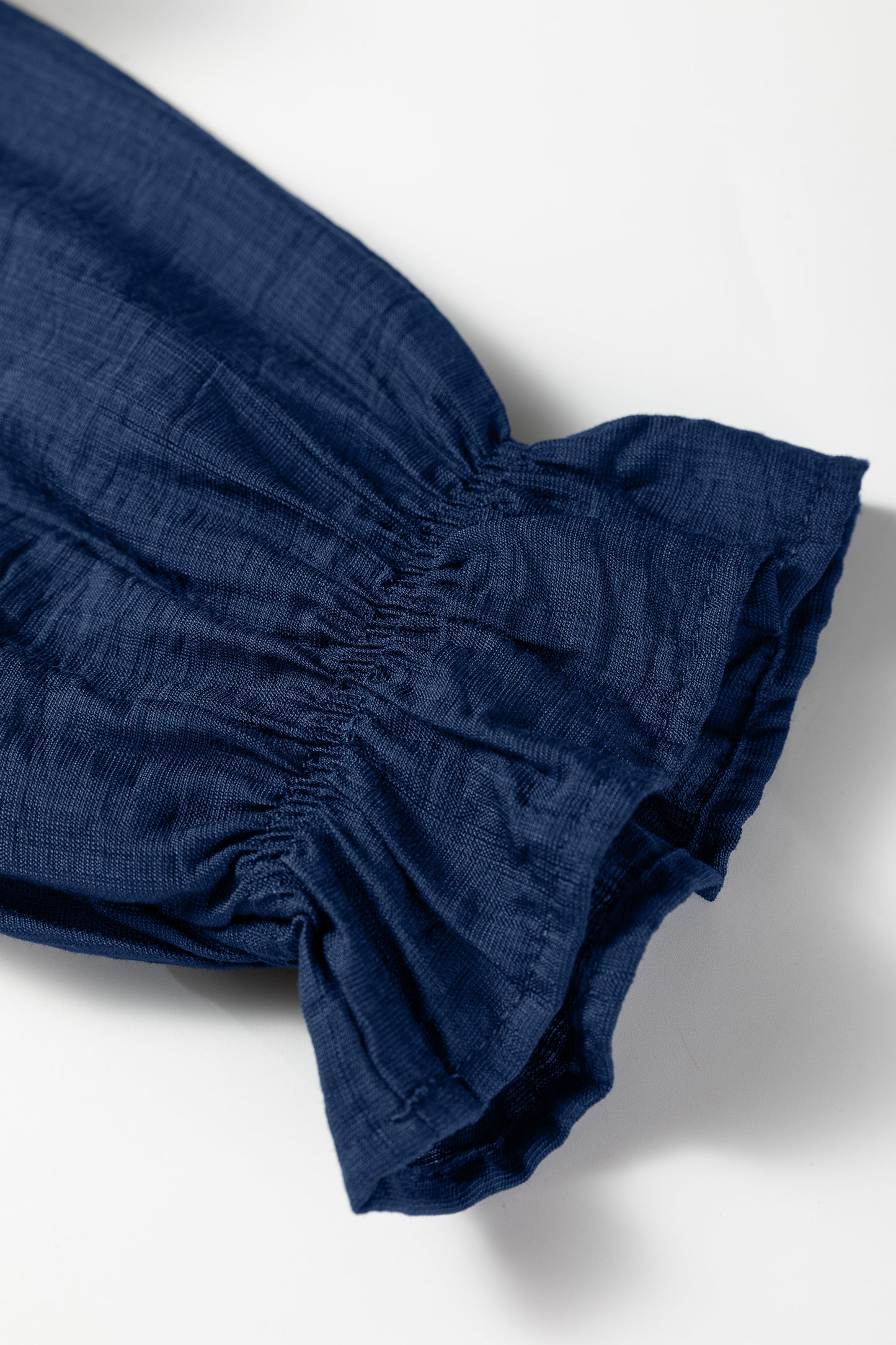 Dirty blue Leopard Trim V Neck Flounced Bracelet Sleeve Blouse