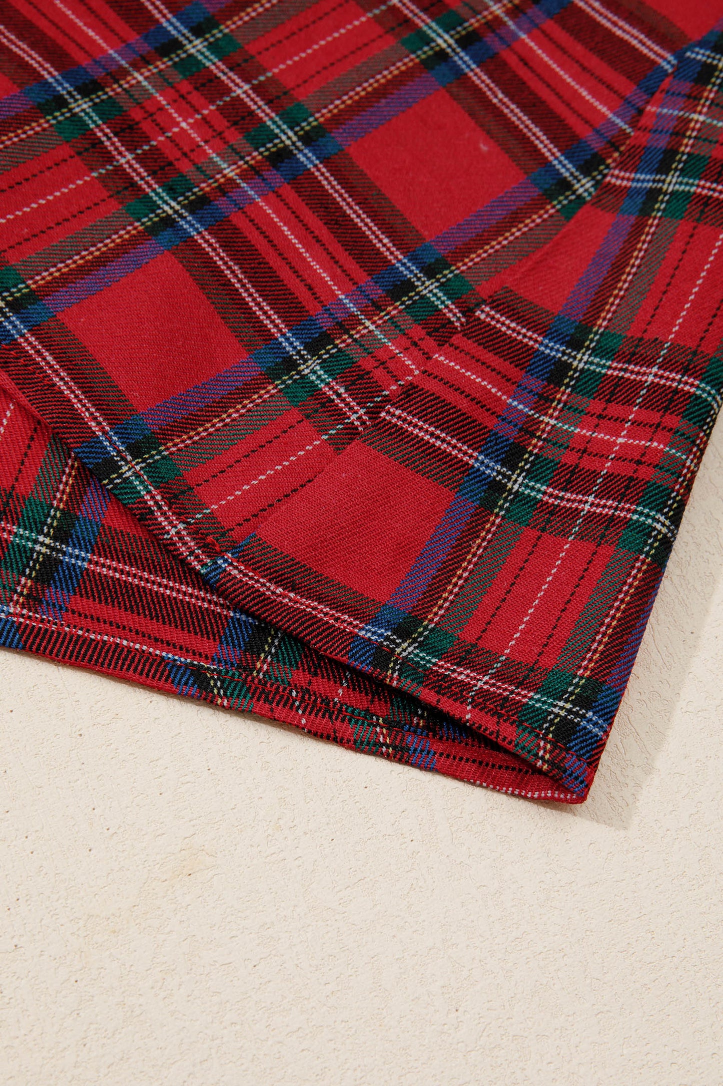 Red Tartan Plaid Square Neck Puff Sleeve Knot Waist Flared Midi Dress